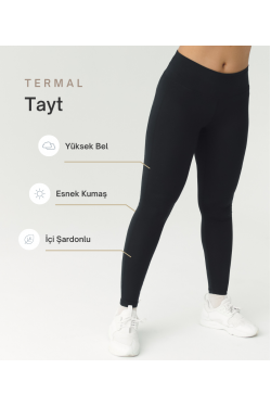 Siyah Termal Tayt içi şardonlu esnek kumaş
